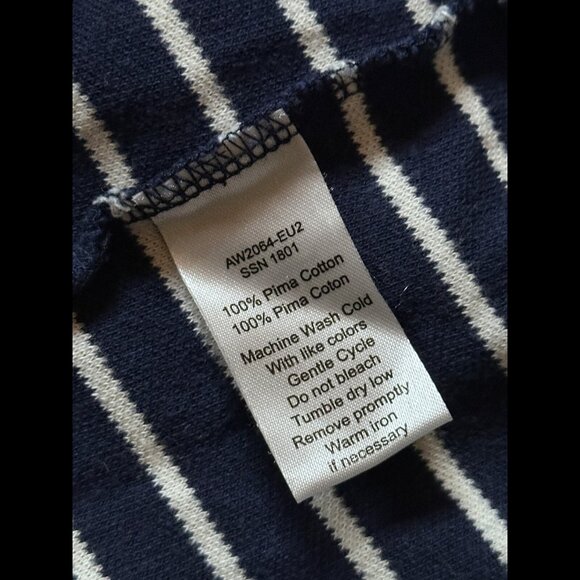 ATM Dress Small Womens Blue V Neck 100% Pima Cotton Cap Sleeve Striped - Picture 6 of 6